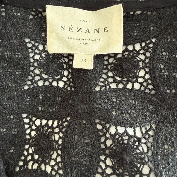 Sézane Gaya black guipure lace shirt size FR38 US6 excellent condition - Picture 4 of 4
